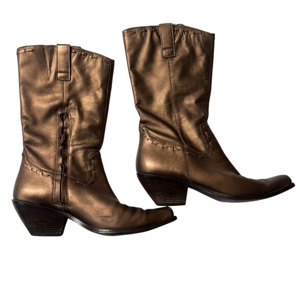 Coldwater Creek Cowboy Boots Bronze Metallic Womens Leather Mid Calf Sz. 8 M - Picture 3 of 12